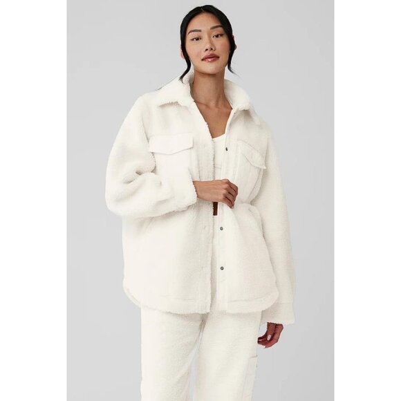 ALO YOGA Women's Sherpa Edge Shacket Size XS In Ivory